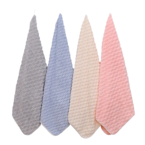 Set of 4 absorbent cloud-textured hanging hand towels in grey, blue, beige and pink