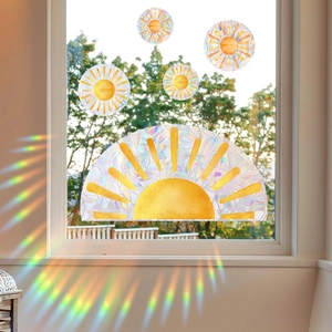 Sun Suncatcher Window Clings Prismatic Static Film Rainbow Refraction Holographic Effect For Home Glass Window Decor