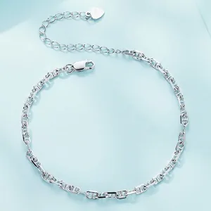 S925 sterling silver minimalist 3mm anchor link bracelet with heart charm on blue ripples