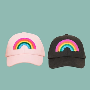 Pink and black rainbow baseball caps with chenille embroidery for kids and parents