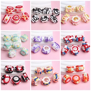 Acrylic Hand Painted Beads Large Hole Loose Beads DIY Jewelry Making Bracelet Phone Chain Decoration Cute Sweet Style Accessories