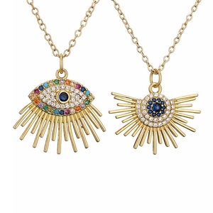 Evil Eye Necklace For Women Gold Plated Copper With Colorful Micro Inlaid Zircon Hamsa Hand Pendant Bohemian Ethnic Jewelry
