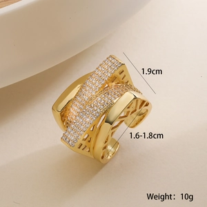 Wide 18K gold plated geometric open ring with sparkling zircon stones in 1.9cm width