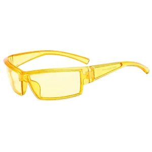 Y2K outdoor cycling sunglasses with yellow translucent frame and sporty athletic design