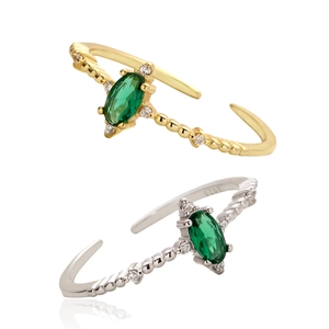 925 Sterling Silver Ring Oval Emerald Green Zircon Adjustable Open Finger Jewelry Elegant Light Luxury For Women