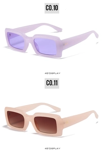 Detailed close-up of retro square sunglasses in purple and nude jelly colors