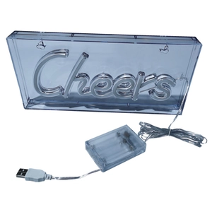 LED neon Cheers sign with acrylic backplate, battery and USB dual power options