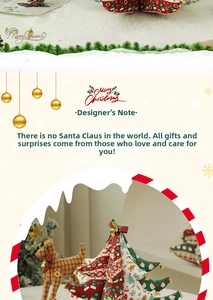 Detail of fabric Christmas tree with bells and plaid reindeer desktop ornaments