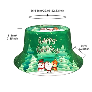 Christmas Fisherman Hat in forest green featuring happy holidays text and snowman print