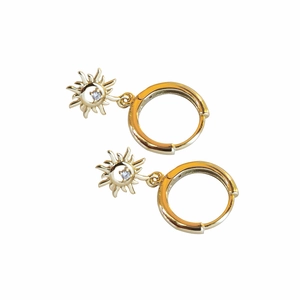 Minimalist S925 silver sun dangle earrings with zircon crystals on white background