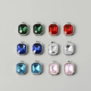 Rectangle crystal pendants in diverse colors set in stainless steel frames for jewelry