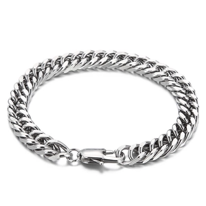 Silver stainless steel cuban link bracelet for men and women with lobster clasp closure