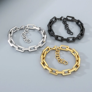 Men's Chain Bracelet Stainless Steel Square Gear Texture Hip Hop Punk Industrial Style Adjustable