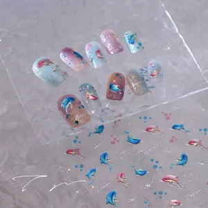 3D relief ocean nail stickers with dolphin and bubble patterns for manicure art decor