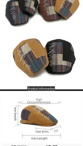 Guide des tailles détaillé pour béret vintage patchwork avec mesures et infos matières