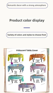 Detailed grid showing seven iridescent waterproof plastic table cover color options