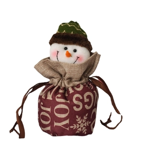 Christmas snowman fabric gift bag for apple packaging featuring a red JOY print design
