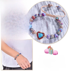 Bohemian 8mm imperial stone bracelet with a heart charm and adjustable braided cord