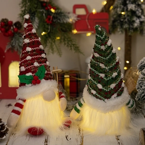 Lighted Christmas gnomes with knitted hats and warm LED glowing beards for holiday decor