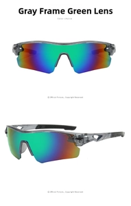 Detail view of colorful gradient lenses and gray frames on cycling sports sunglasses