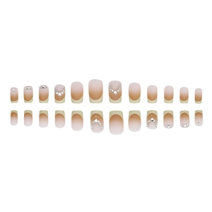 French yellow gradient press-on nails with sparkling rhinestones set of 24 pieces