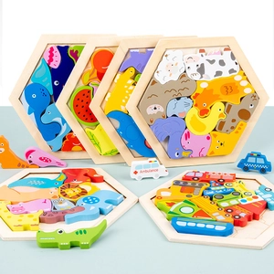 Educational wooden puzzle set with vibrant animal and vehicle themes for kids