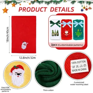 3-piece Christmas cotton towel set with Santa and reindeer embroidery, 45x32cm size