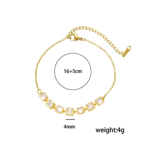 Golden square cat-eye zircon bracelet with white opal stones and adjustable 16+5cm chain