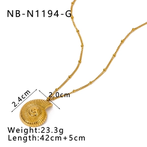 Detail of a gold nautilus pendant necklace showing dimensions and weight specifications