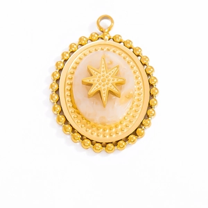 Bohemian gold stainless steel star pendant with beige resin stone inlay for necklaces