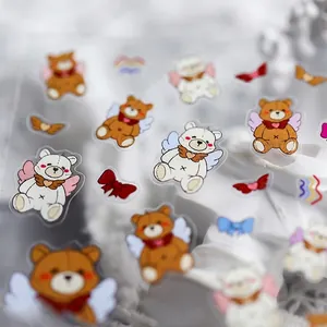 Cute Angel Bear decorative nail art stickers featuring brown and white bears with wings