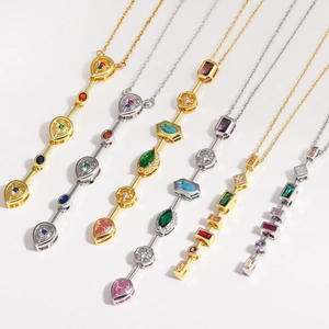 Hip hop square colorful diamond pendant necklaces in gold and silver metal finishes