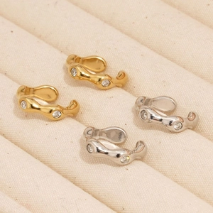 Gold and silver 316 stainless steel ear cuffs set with sparkling clear zircon stones