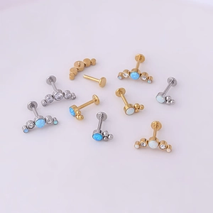 9-piece set of gold and silver stainless steel opal labret studs and tragus jewelry