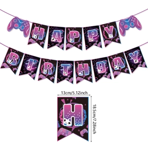 Detailed size specifications for Game On birthday banner with gamer controller design