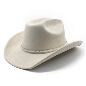Oatmeal faux suede wide brim western cowboy hat with elegant pearl and rhinestone band