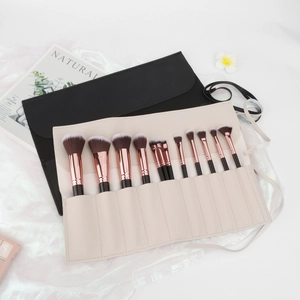 Professional Makeup Brush Storage Bag PU Leather Roll Up Organizer With Slots Waterproof Portable Travel Pouch Case