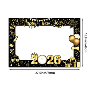 2026 Happy New Year black and gold paper photo frame party prop 27.5x18.8 inch size