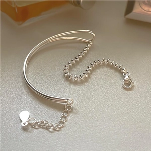 Minimalist S925 sterling silver geometric bracelet with beads and heart charm