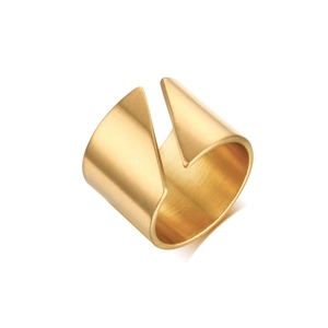 Golden wide band geometric open ring for women with minimalist brushed metal finish