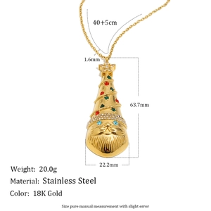 Collier avec pendentif sapin de Noël en acier inoxydable doré 18K et cristaux colorés