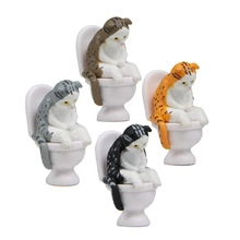 Set of 4 cute resin cats sitting on toilets miniatures for creative garden landscaping