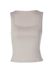 Chic taupe square neck sleeveless vest with a slim fit and smooth premium fabric finish