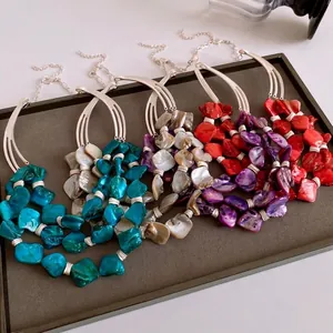 Bohemian Statement Necklace Multi Layer Geometric Irregular Shell Alloy Wire Wrapped Retro Vintage Vacation Jewelry For Women
