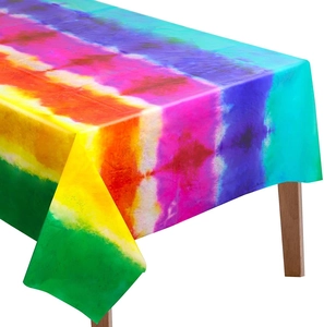 Rainbow tie-dye clouds plastic tablecloth for children's birthday party celebration