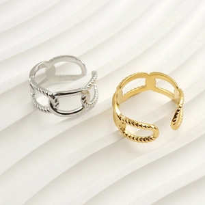 Geometric Chain Link Ring Stainless Steel 18K Gold Plated Adjustable Twisted Rope Style Fashion Jewelry For Women