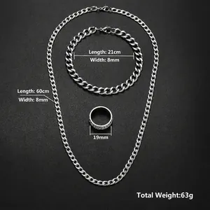 Collana Bracciale E Anello A Catena Cubana Acciaio Inossidabile Hip Hop Punk Gioielli Di Tendenza Uomo Donna Colore Argento Lucido
