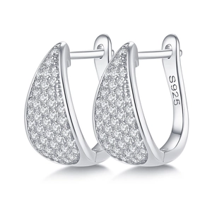 Elegant S925 sterling silver hoop earrings featuring micro-pave white zircon stones