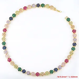 Close-up of 8mm colorful petal necklace featuring multi-colored cubic zirconia stones