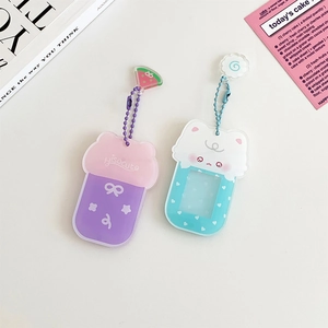 Cute acrylic cartoon bear and rabbit photo frame keychain in purple and blue colors